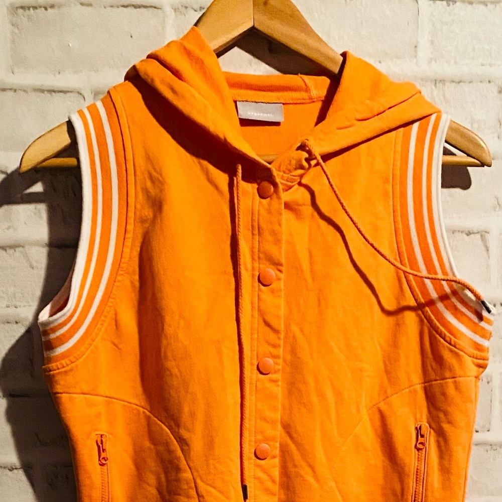 Stefanel Bright Orange Hooded Sleeveless Sweatshirt